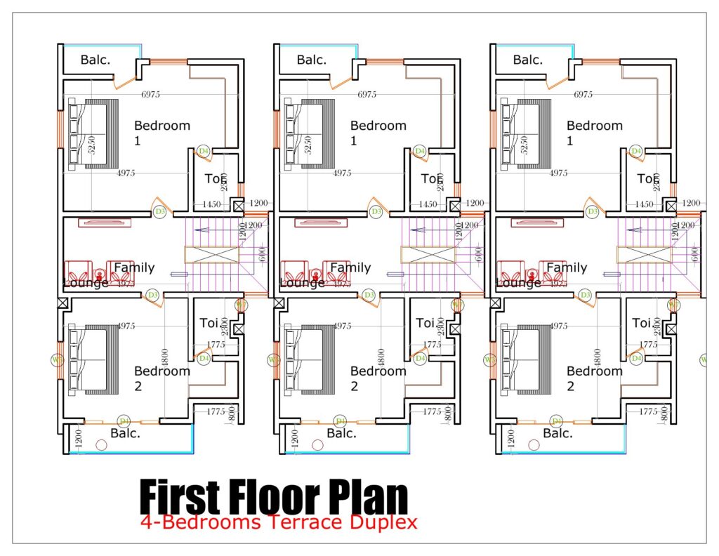Typical 4-bedroom terrace duplex: first floor plan
