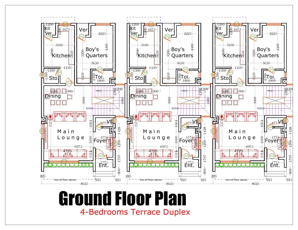 Typical 4-bedroom terrace duplex: ground floor plan