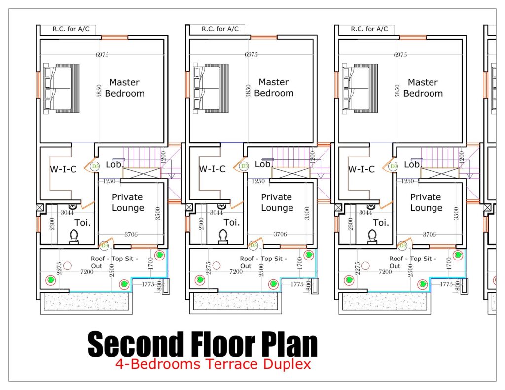 Typical 4-bedroom terrace duplex: second floor plan