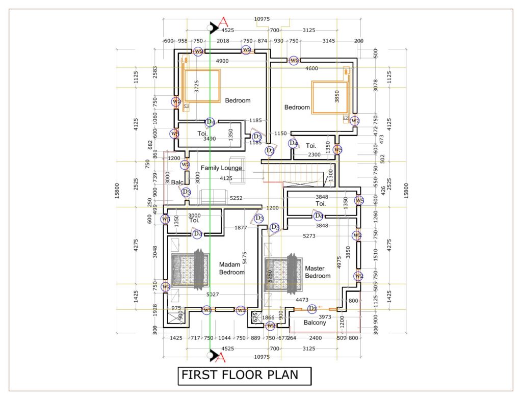 Typical 5-bedroom duplex: first floor plan