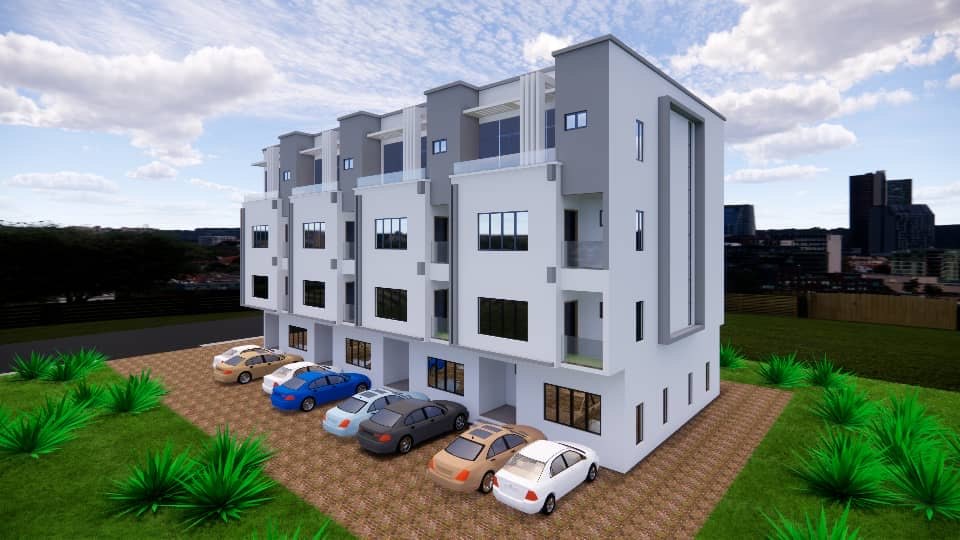 Four-storey terrace block: side view